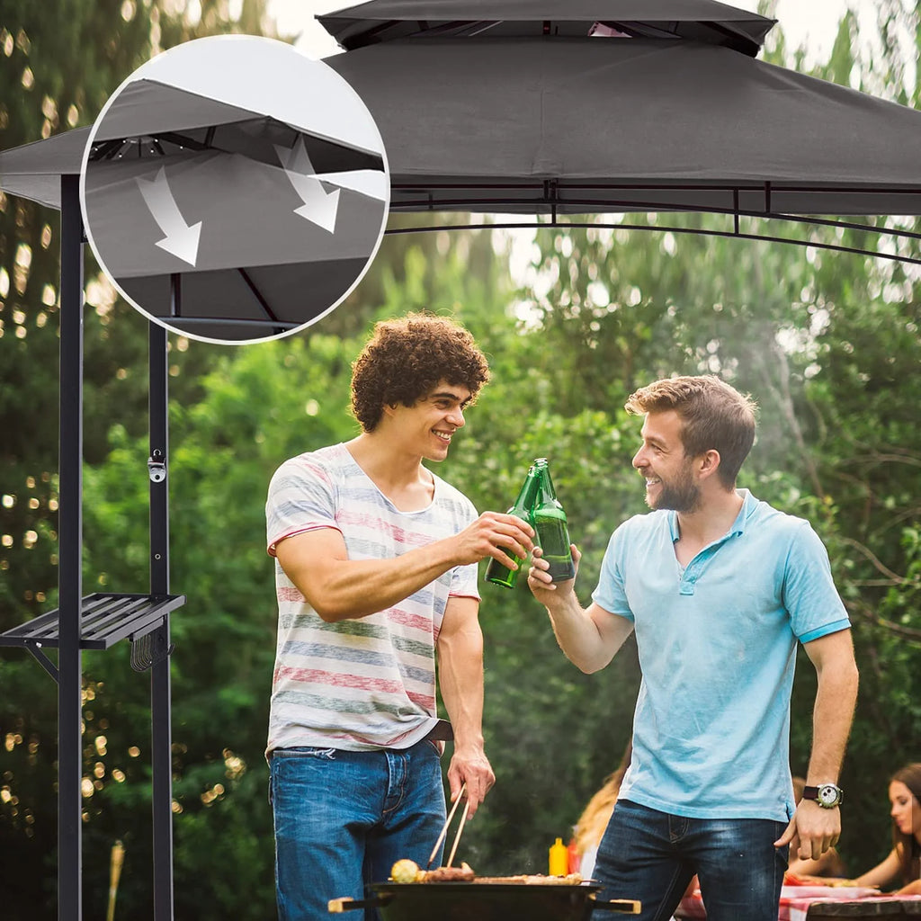 ABCCANOPY 8'x 5' Grill Gazebo Shelter, Double Tier Outdoor BBQ Gazebo Canopy with LED Light(Brown)