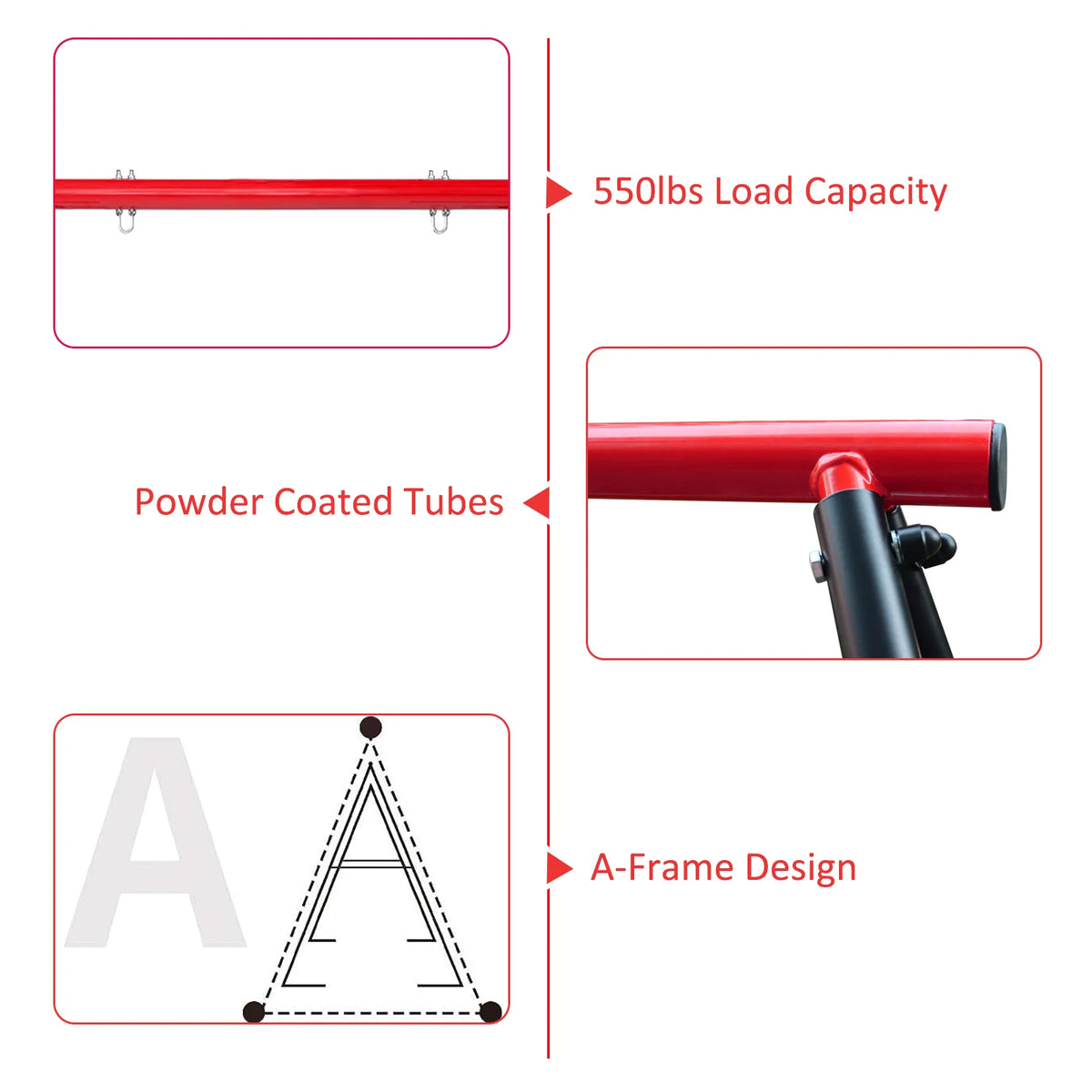 IVV Swing Stand for Porch, Outdoor Heavy Duty Swing Frame, Steel Metal Frame with 4 Ground Pegs, 73" Height Holds Up to 550lbs, Red (Swing NOT Included)