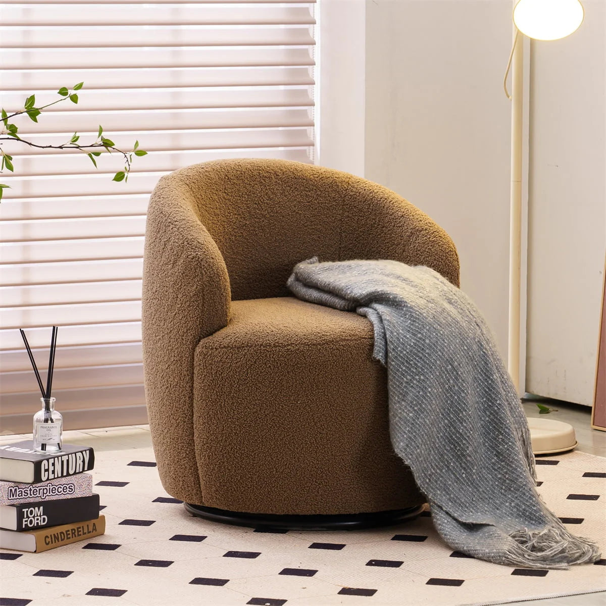 Swivel Accent Chair,Modern 360°Swivel Barrel Chair Leisure Chair,Accent Round Barrel Chair Reading Chair,Round Bucket Arm Chair with Comfy Tufted Back for Living Room Bedroom,Light Pink