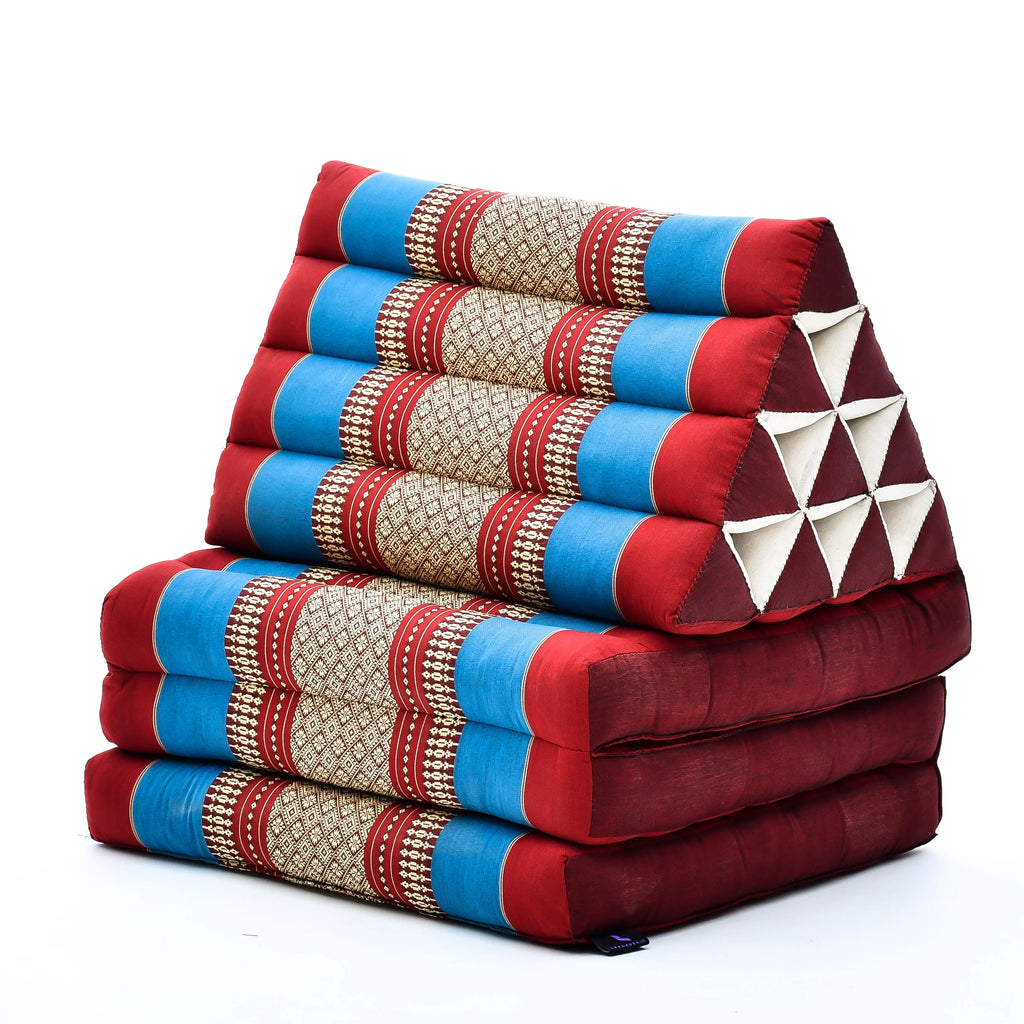 Leewadee - Comfortable Japanese Floor Mattress - Thai Floor Bed With Triangle Cushion - Futon Mattress - Thai Massage Mat,  Blue Red, Kapok Filling