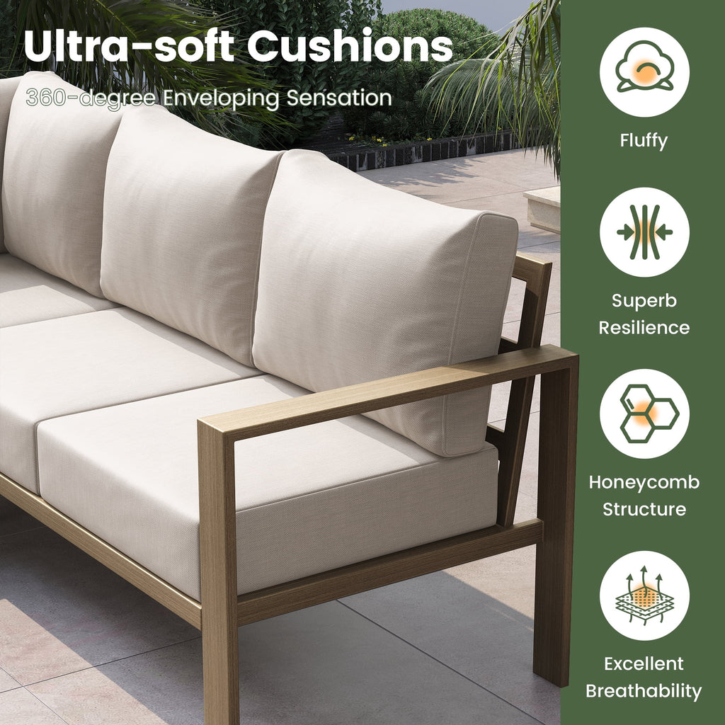 ELPOSUN 6 Pieces Patio Furniture Sets with 6" Thick Olefin Cushions, Metal Outdoor Sectional Furniture L Shape Patio Conversation Sets for Garden, Backyard Beige