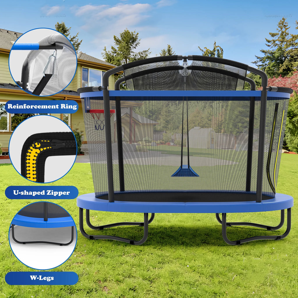 Seizeen 6FT Trampoline for Kids, 3-IN-1 Rectangular Outdoor/Indoor Trampoline with Enclosure, Basketball Hoop, Swing