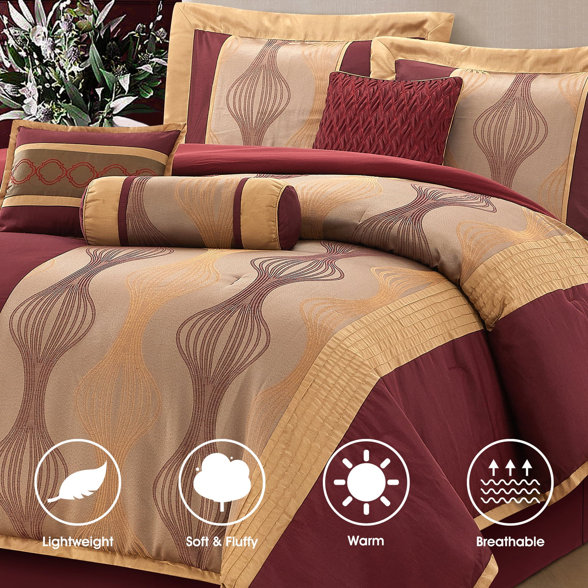 Lanco Black Silver Comforter Set , California King Size , 7 Pieces Fashion Jacquard Bedding Set