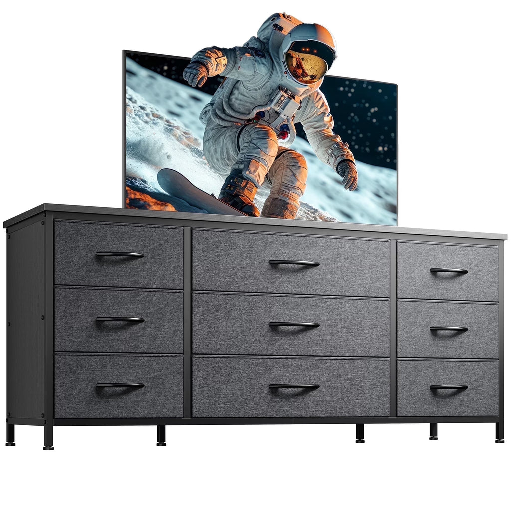 Wide Dresser TV Stand with 9 Drawers Dresser for Bedroom Chests of Drawers for Living Room, Black