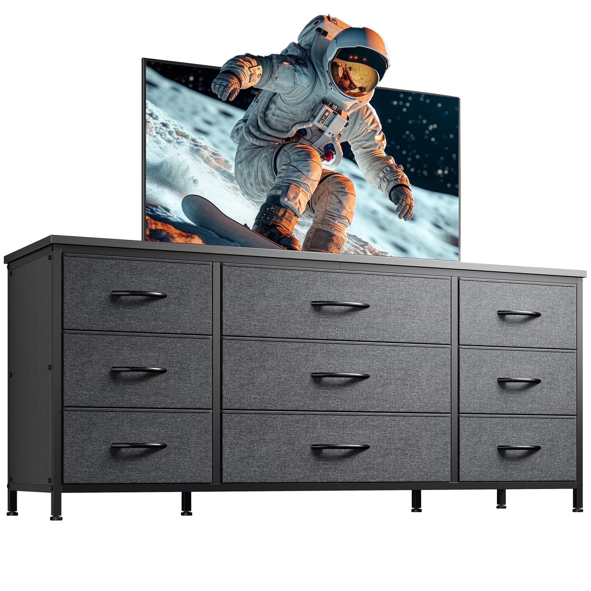 Wide Dresser TV Stand with 9 Drawers Dresser for Bedroom Chests of Drawers for Living Room, Black