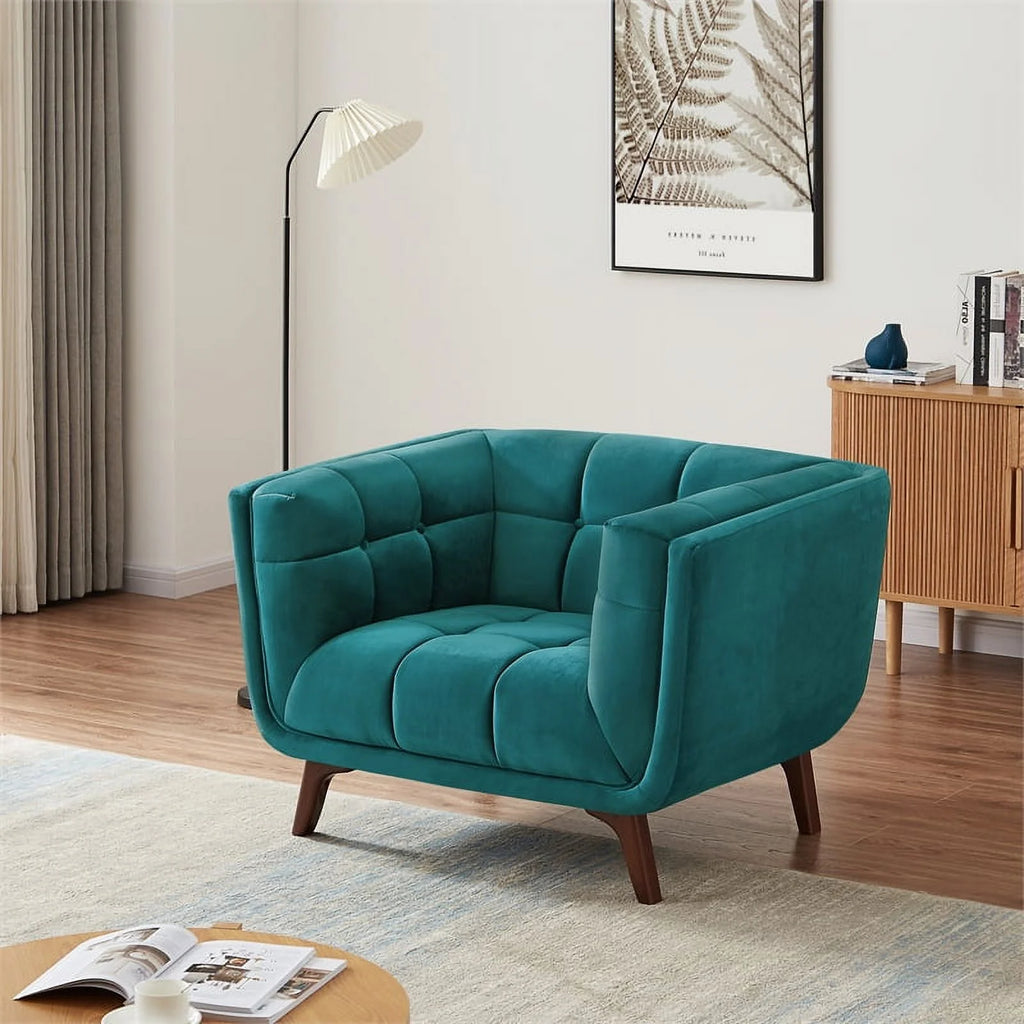 Allen Mid-Century Modern Velvet Upholstered Armchair in Blue