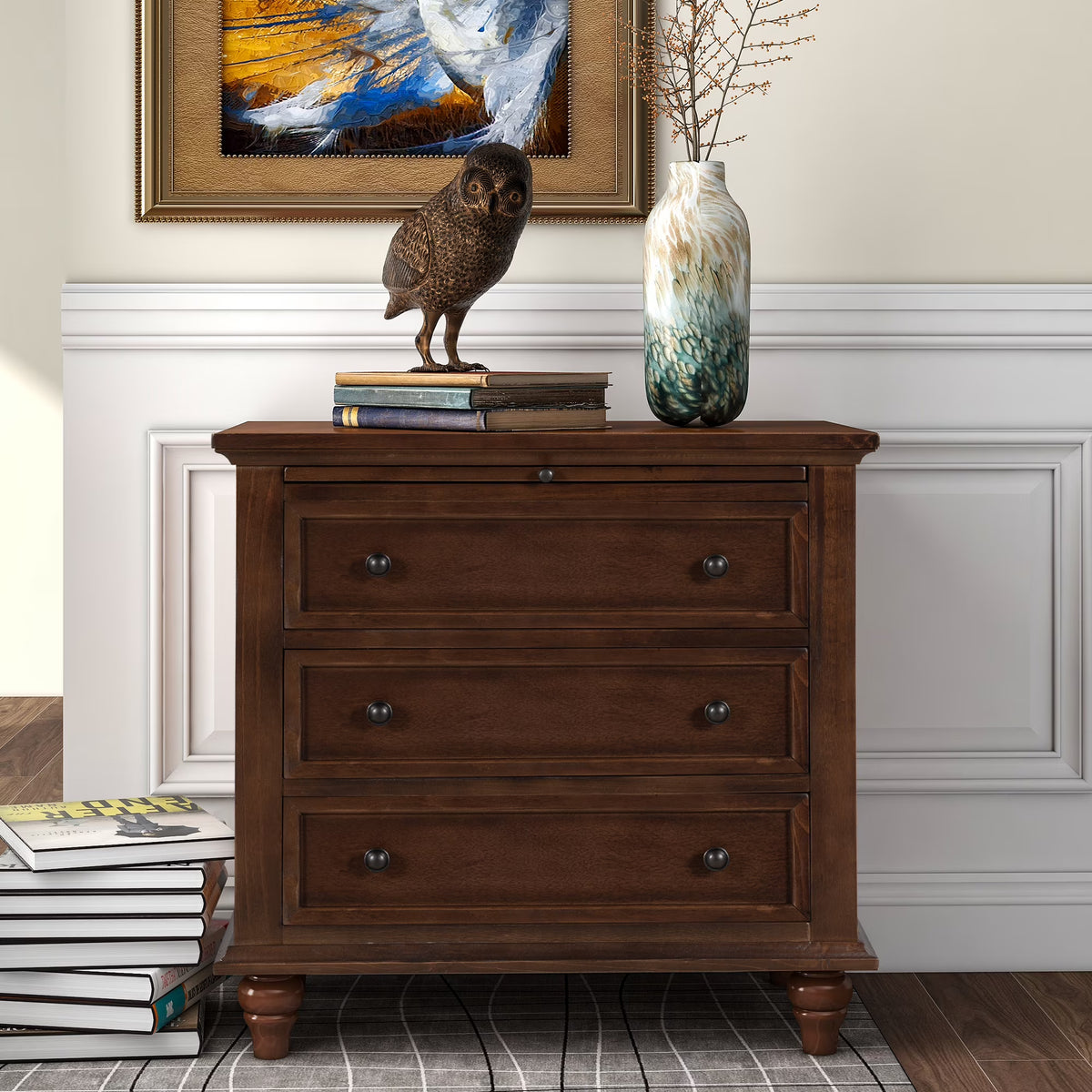 EUROCO 28 Larger Solid Wood 3-Drawer Side Table Nightstand, End Table with Pull out Tray for Bedroom, Living Room, Hallway, Entryway,White