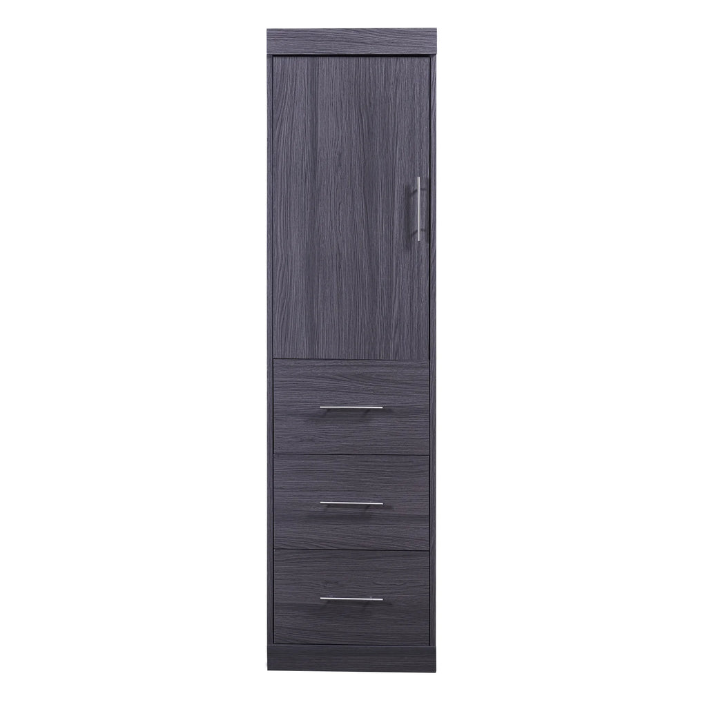 Euroco Wood Full Size Murphy Wall Bed with Wardrobe and Drawers for Living Room, Moveable Wardrobe and Drawers, Space-Saving & Easy Open and Close for Kids Teens Adults, Gray