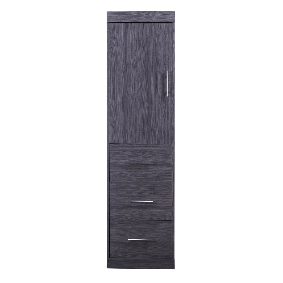 Euroco Wood Full Size Murphy Wall Bed with Wardrobe and Drawers for Living Room, Moveable Wardrobe and Drawers, Space-Saving & Easy Open and Close for Kids Teens Adults, Gray
