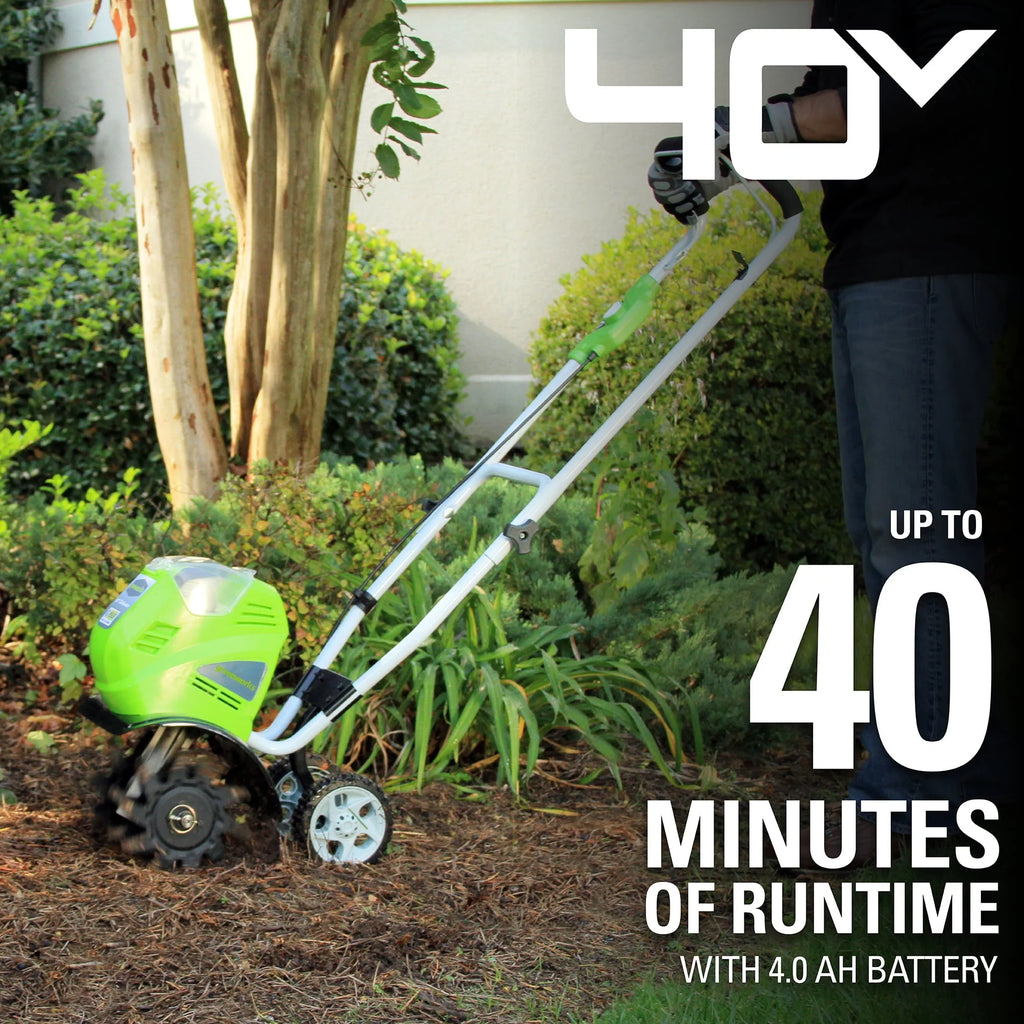 Greenworks 40V 10-inch Cordless Cultivator/Tiller with 40 Ah Battery and Charger, 27062