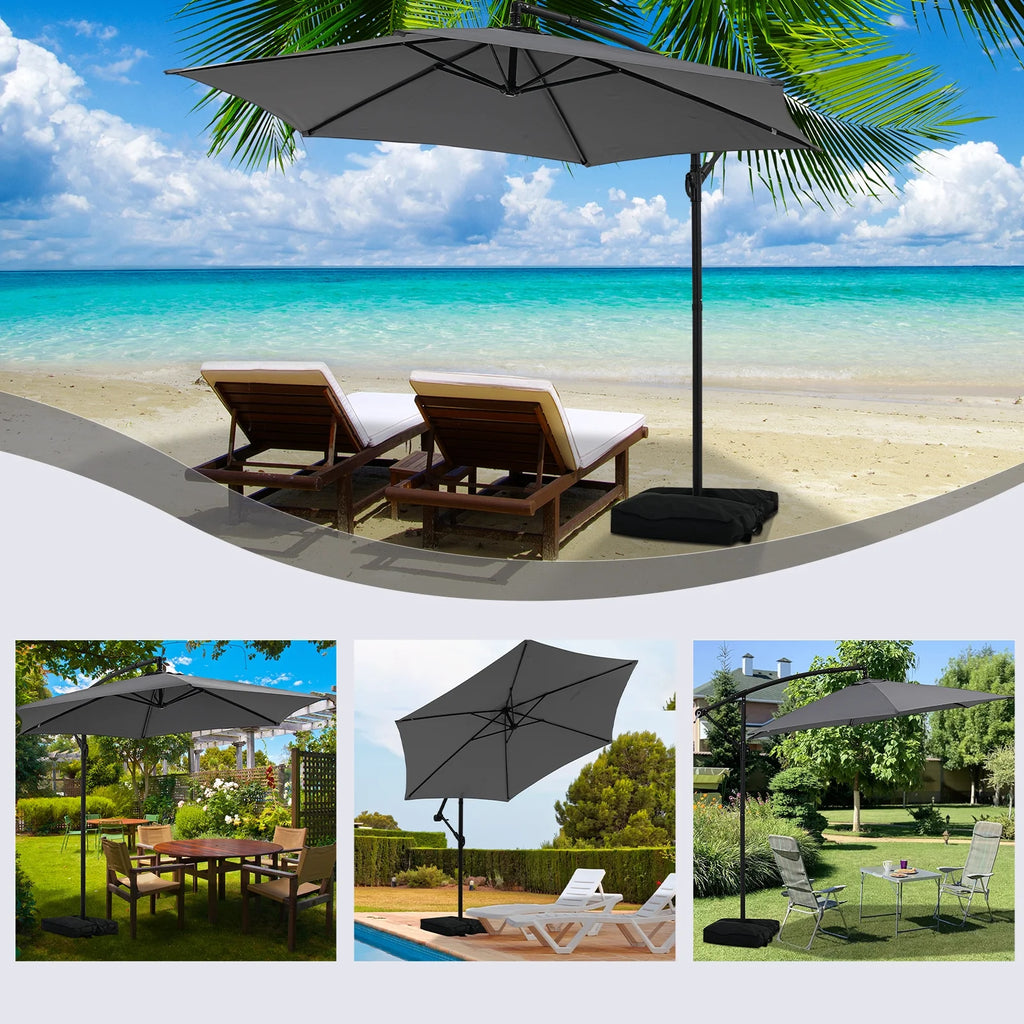 Autlaycil 10 ft Cantilever Offset Outdoor Patio Umbrella with Base Stand Rotate and Tilt, Blue