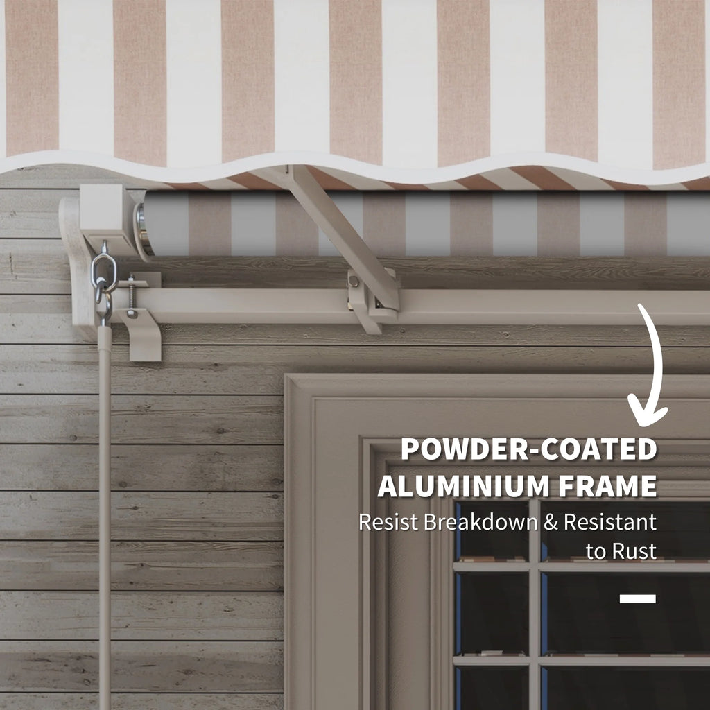 Outsunny 12' x 10' Manual Retractable Awning Outdoor Sunshade Shelter for Patio, Balcony, Yard, with Adjustable & Versatile Design, Beige and White
