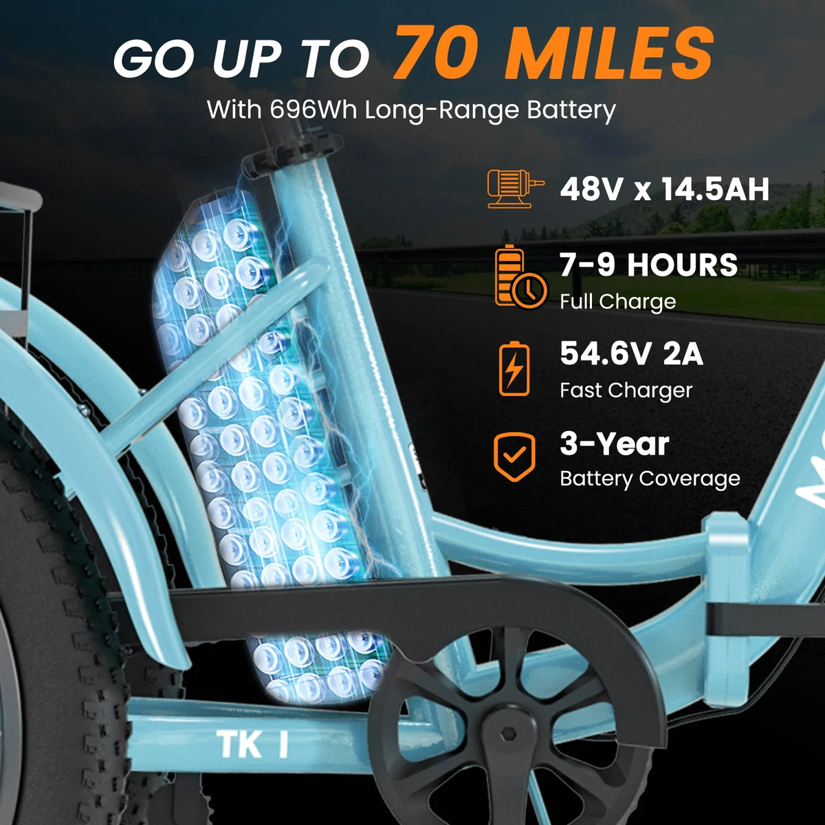 MOONCOOL TK1 Folding Electric Tricycle for Adults,48V 14.5Ah Removable battery, 500W Peak 1000w Motor, 20" Fat Tire Step-Thru 3Wheel Electric Bicycle w/Front&Rear Baskets, Certified to UL 2849 by SGS
