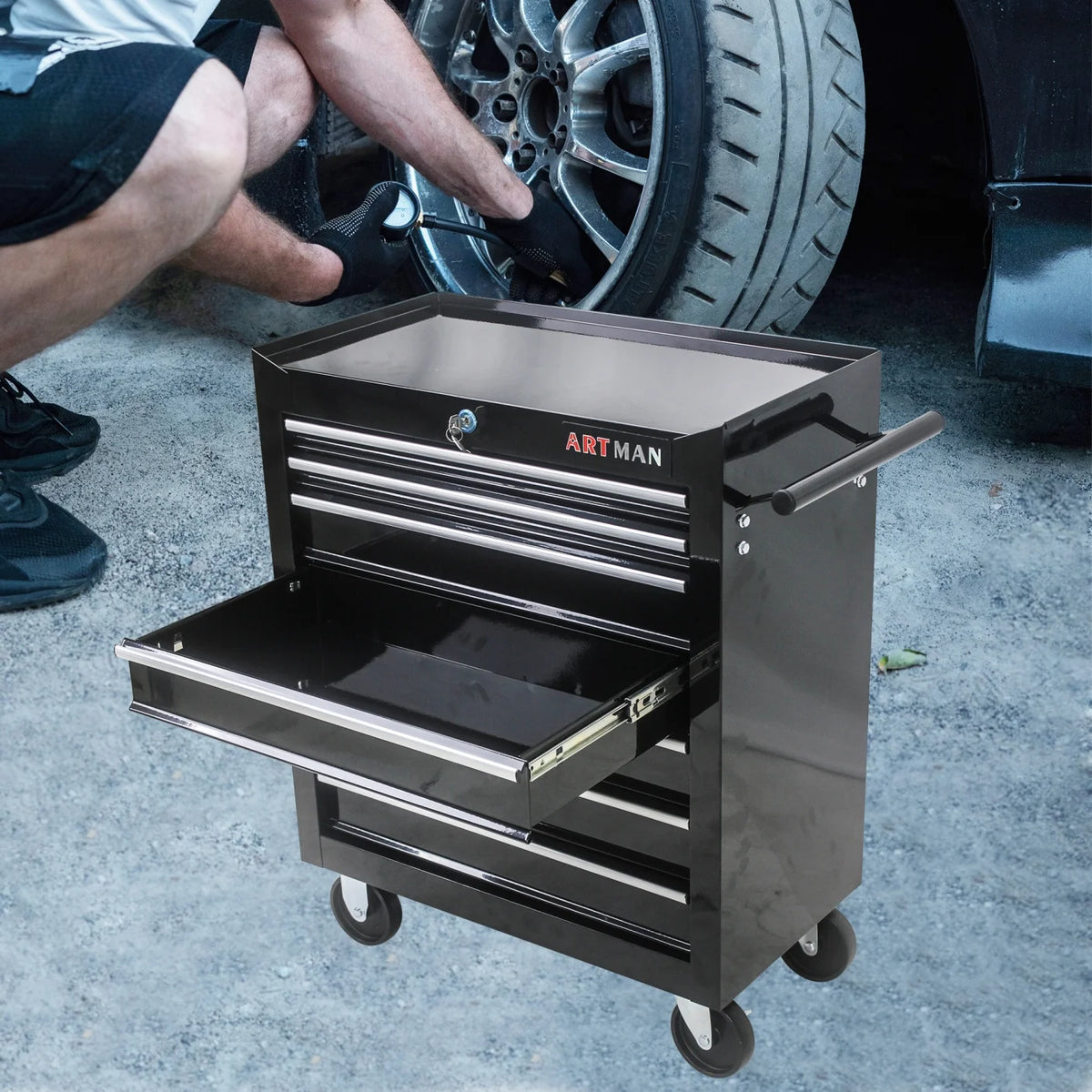 7-Drawer Rolling Tool Chest, Metal Tool Storage Organizer Cart with Locking System and Wheels, Multifunctional Mechanic Tool Cart for Garage, Warehouse, Workshop, Repair Shop, Red