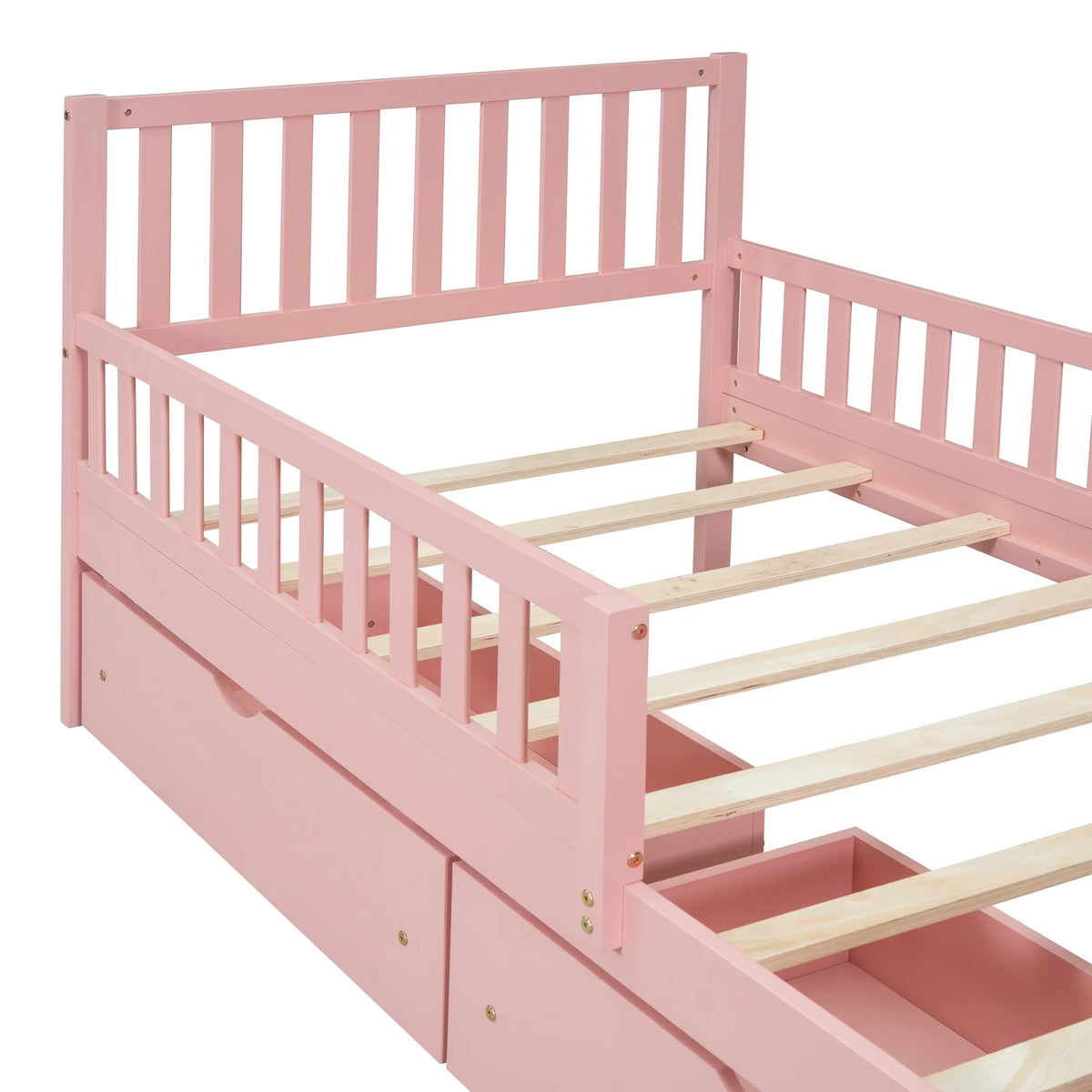 Bellemave Twin Bed with Storage Drawers and Fence Rails, Wood Platform Beds Frame with Headboard, Twin Size Storage Bed for Kids Boys Girls Teens White)