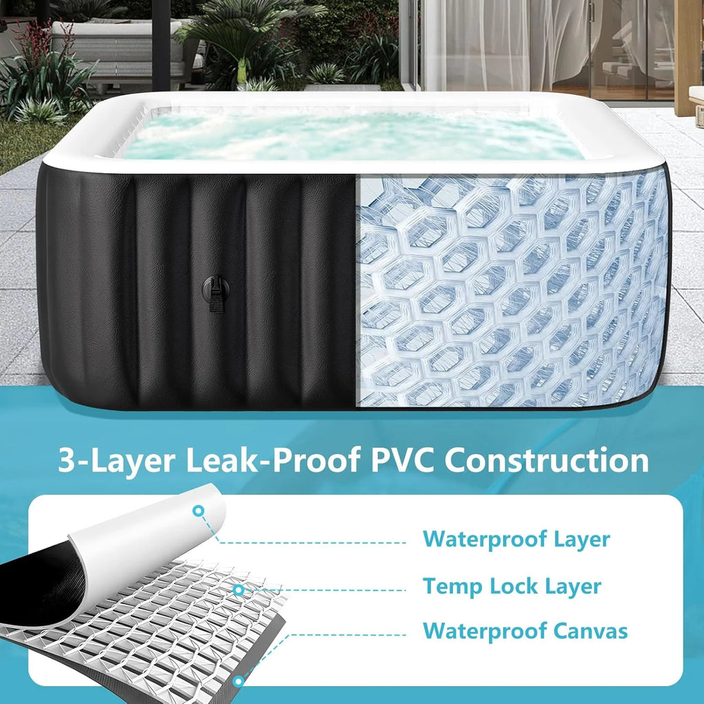 4-6 Person Inflatable Hot Tub, Large Polygon Portable Blow up Hot Tub, Leak-Proof PVC Outdoor Spa with 130 Air Jets, Insulated Cover and Heater Pump, 77 X 77 X 25