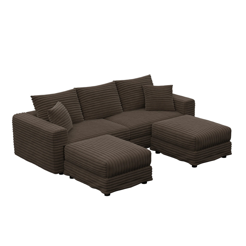 Alvantor 4-Seat Sofa 102" W Corduroy Upholstered Deep Seat Couches Convertible Chaise for Living Room, Apartment Grey