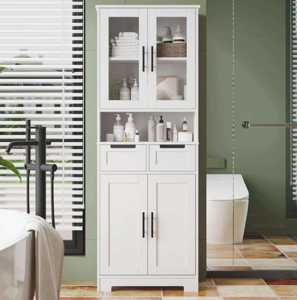 Ktaxon Wooden Bathroom Floor Cabinet with 4 Drawers & 1 Cupboard for Living Room Entryway, White