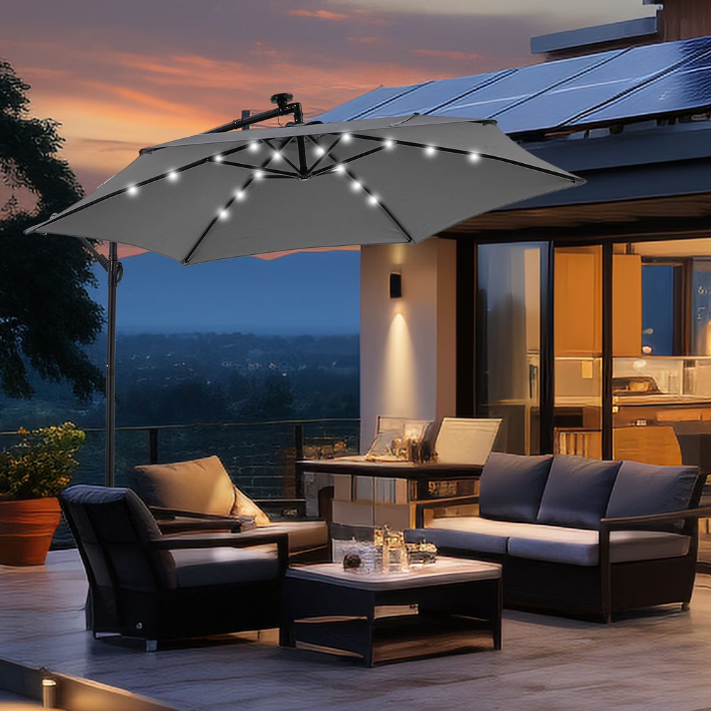 Autlaycil 10 ft Cantilever Offset Outdoor Patio Umbrella with Base Stand Rotate and Tilt, Blue