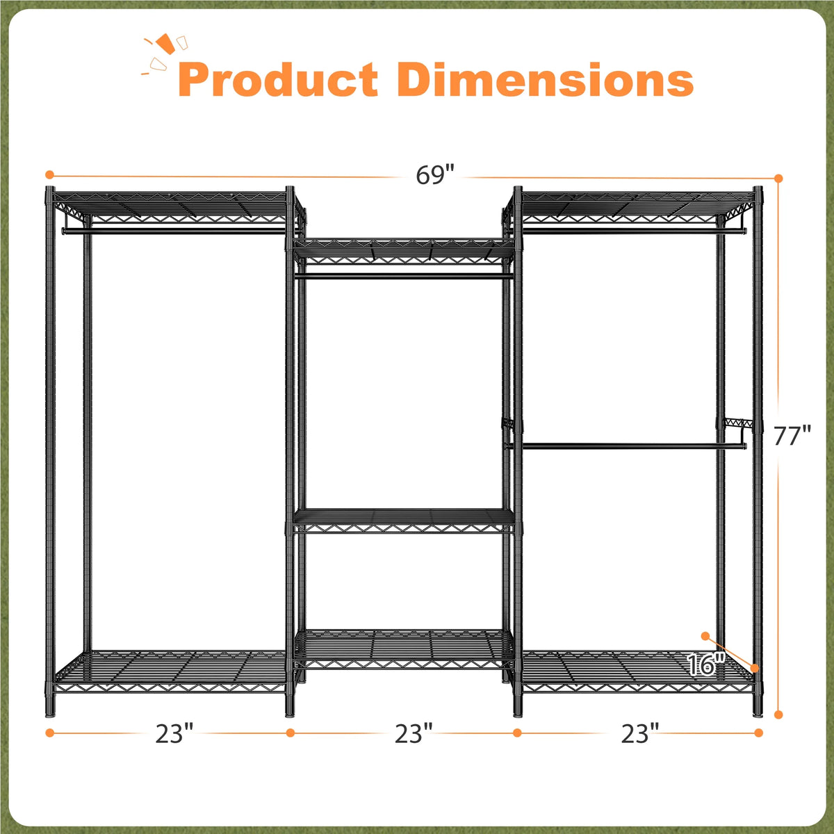 EnHomee 830 LBS Clothes Rack Heavy Duty Garment Rack with 4 Rods & 7 Shelves, Adjustable Metal Closet Organizer 77"H x 69"W x 16"D Black