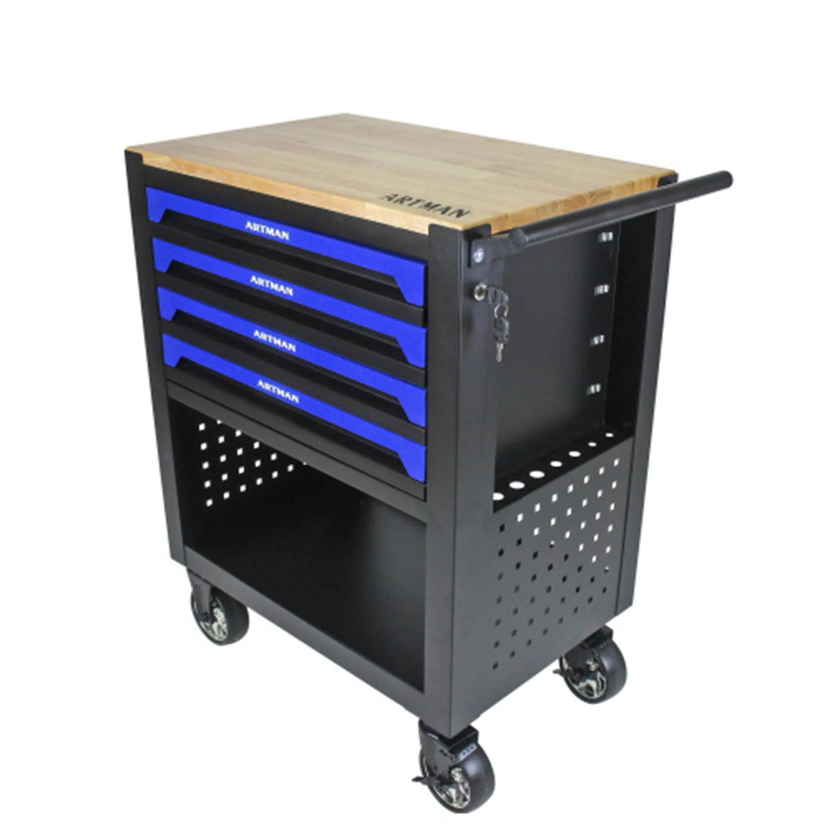 ARTMAN 4-Drawer Tool Cart with Wheels and Drawers ,Wood Top Tool Box Cart for Workshop Warehouse Garage