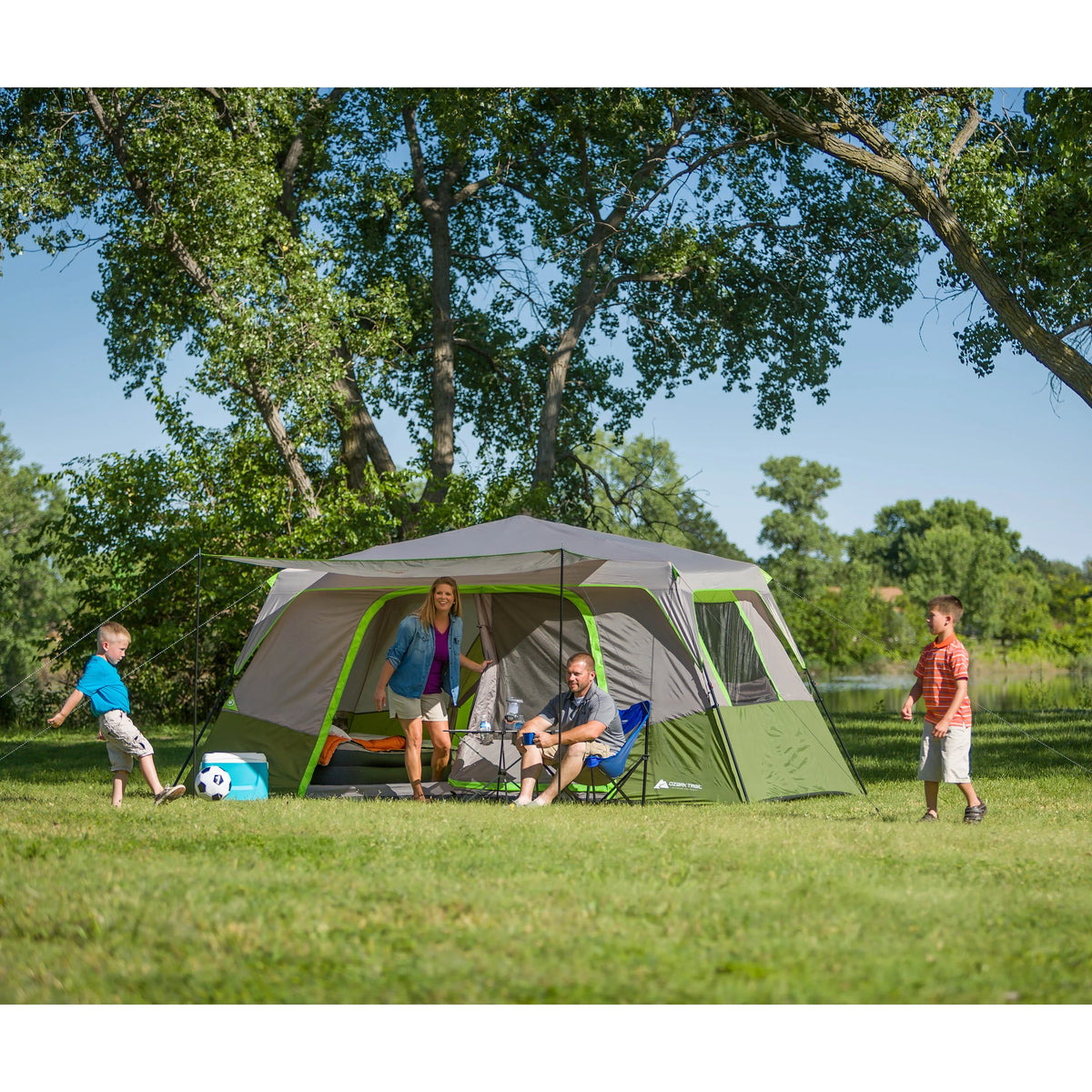 Ozark Trail 11-Person Instant Cabin Tent with Private Room 3-Room Family Camping Tent with Awning