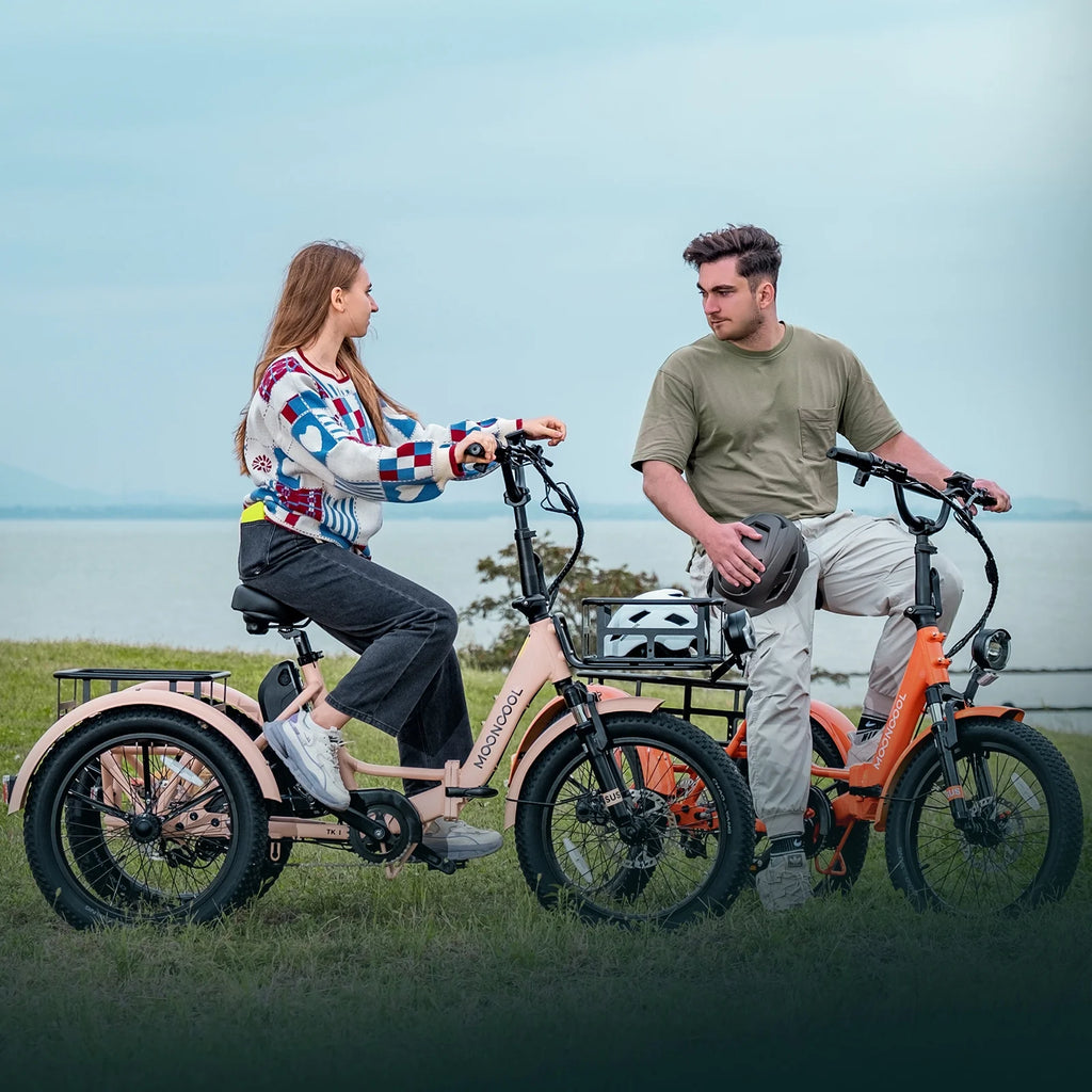MOONCOOL TK1 Folding Electric Tricycle for Adults,48V 14.5Ah Removable battery, 500W Peak 1000w Motor, 20" Fat Tire Step-Thru 3Wheel Electric Bicycle w/Front&Rear Baskets, Certified to UL 2849 by SGS
