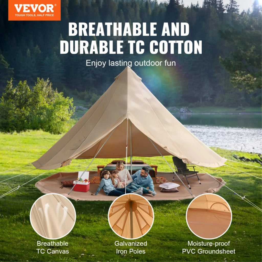 12-Person Waterproof Glamping Bell Tent with Stove Jack, Breathable Large Yurt Tent for Family Camping, 23'x23', Detachable Side Wall