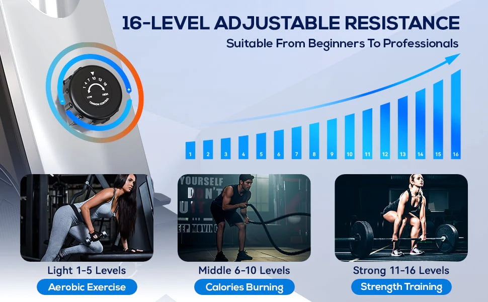 Pooboo Build-in Bluetooth Magnetic Rowing Machines Rower Foldable 16 Level Resistance Indoor Rower Machines Home Exercise 350lb