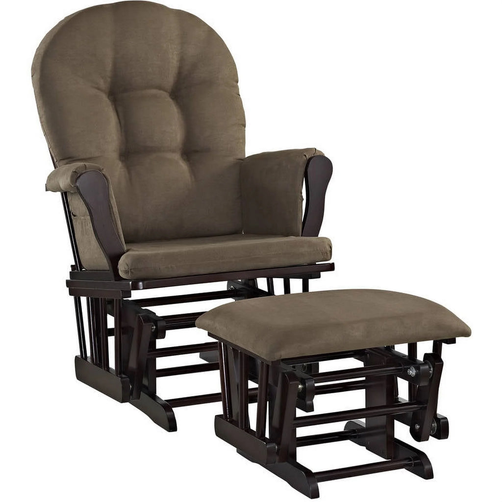 Angel Line Windsor Glider and Ottoman, Natural Finish with Gray Cushions