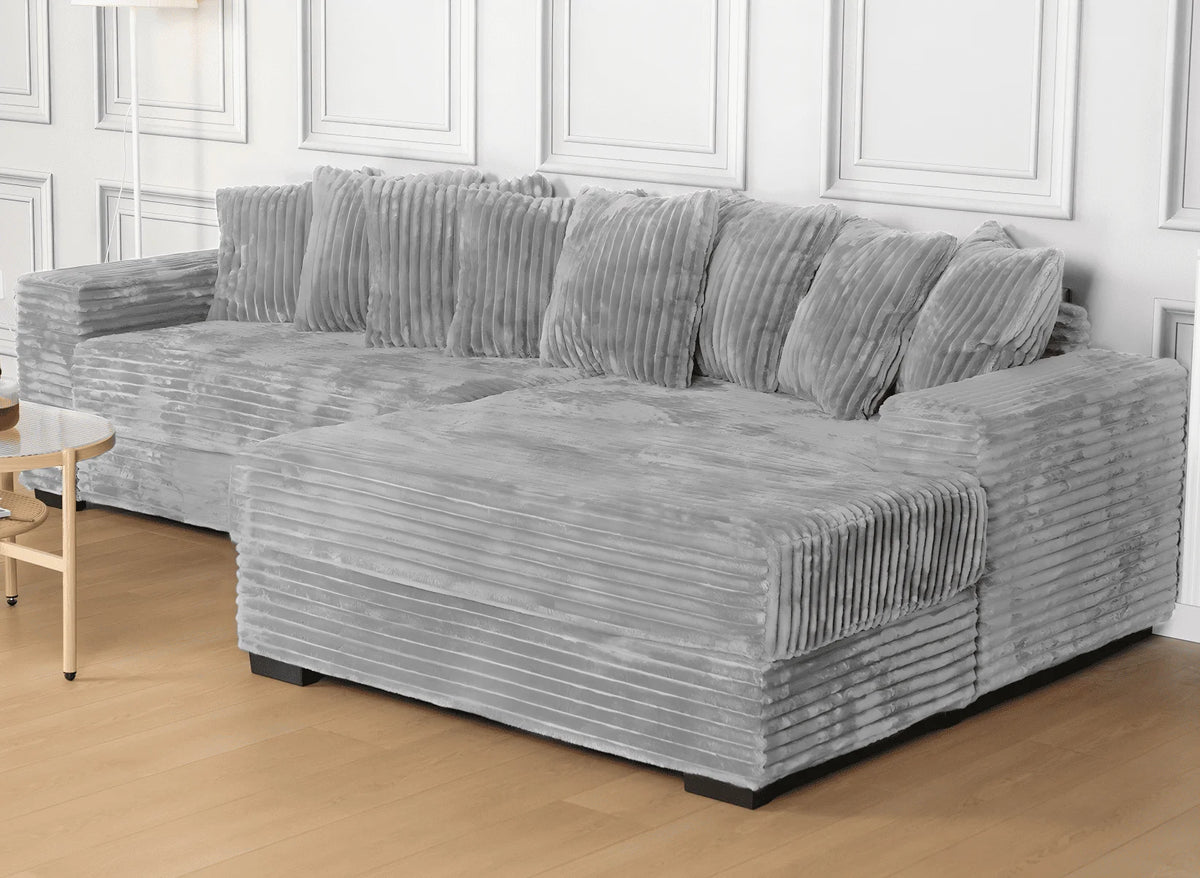 Advwin 110" Oversized L Shaped Sofa with Chaise, Comfy Plush 2-Piece L-Shaped Sectional Couches with 8 Pillows, Soft Fluffy Upholstered Sofa Bed for Living Room Apartment Bedroom, Light Gray
