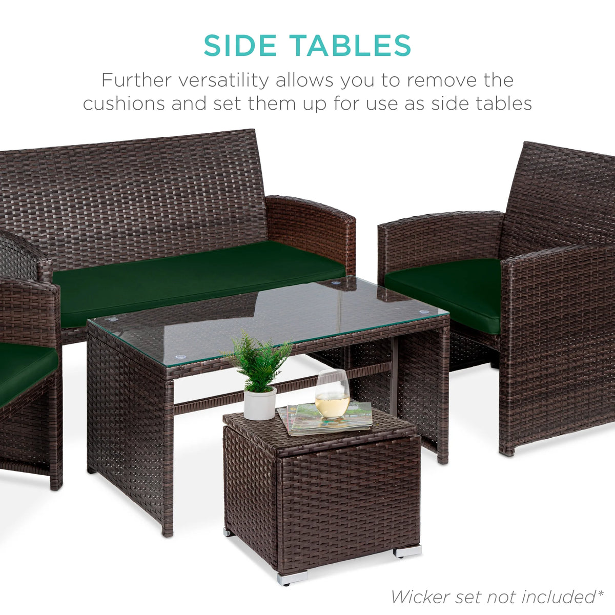 Best Choice Products Set of 2 Wicker Ottomans, Multipurpose Furniture w/ Removable Cushions - Brown/Beige