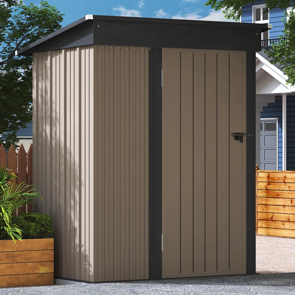 LACOO 4' x 6' Outdoor Storage Metal Shed for Tool Storage, Outdoor House for Backyard & Garden,Brown