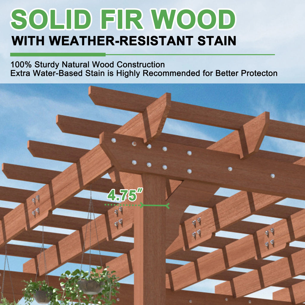 VEIKOUS 12'x10' Cedar Wood Pergola w/ Flat Roof and Ground Stakes for Outdoor Patio, Garden, Deck