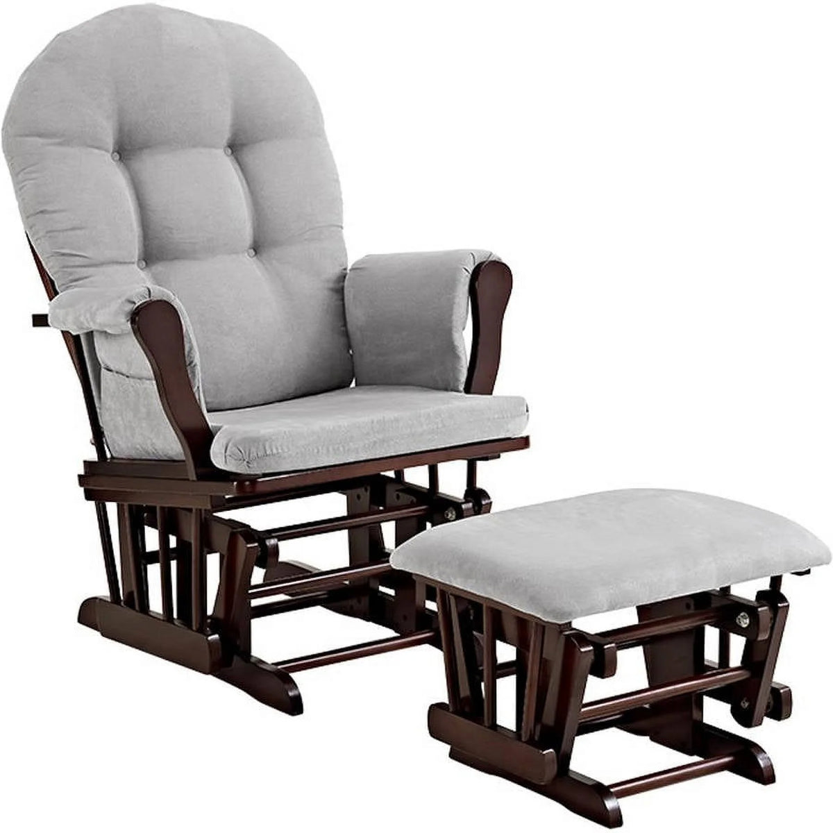 Angel Line Windsor Glider and Ottoman, Natural Finish with Gray Cushions