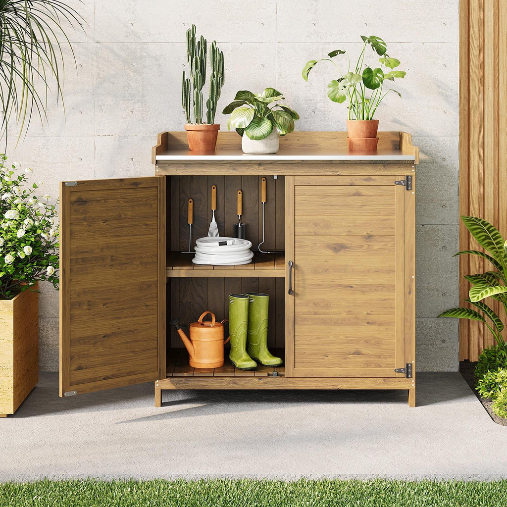 Asofer Outdoor Storage Shed, Storage Cabinet Clearance, Wooden Tool Shed, Deck Cabinet for Outside Patio Lawn