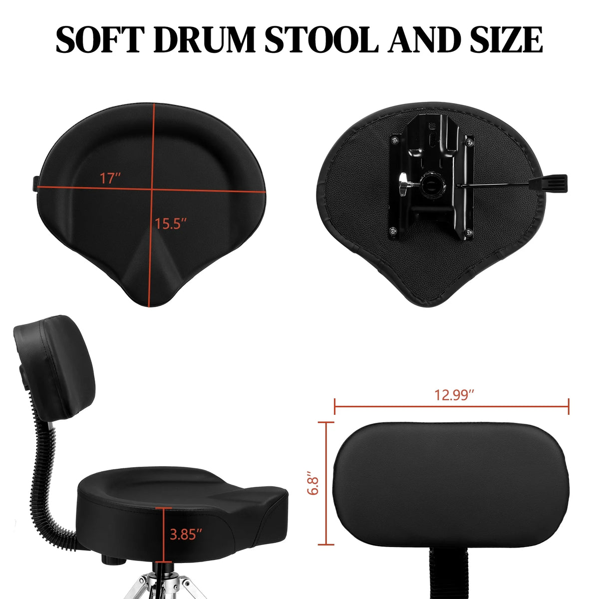 Ktaxon Adjustable Drum Throne with Backrest, 360 Rotating Hydraulic Seat, Thick Cushion for Home, Classroom, and Concert Use, Black