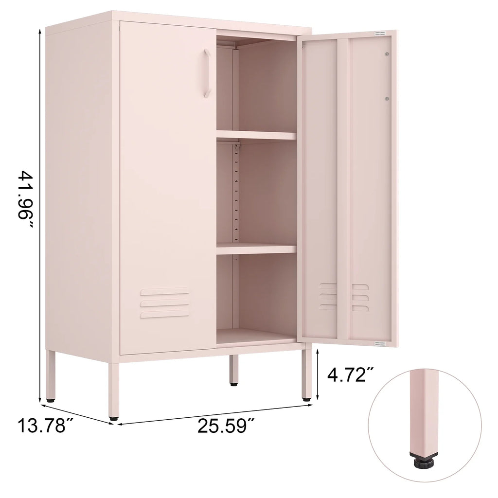 Marcree Green Metal Cabinet,2 Door Accent Cabinet,Metal Locker Cabinet with Legs,Sideboard Cabinet with Adjustable Shelves,Locker Storage Cabinet for Living Room,Entryway