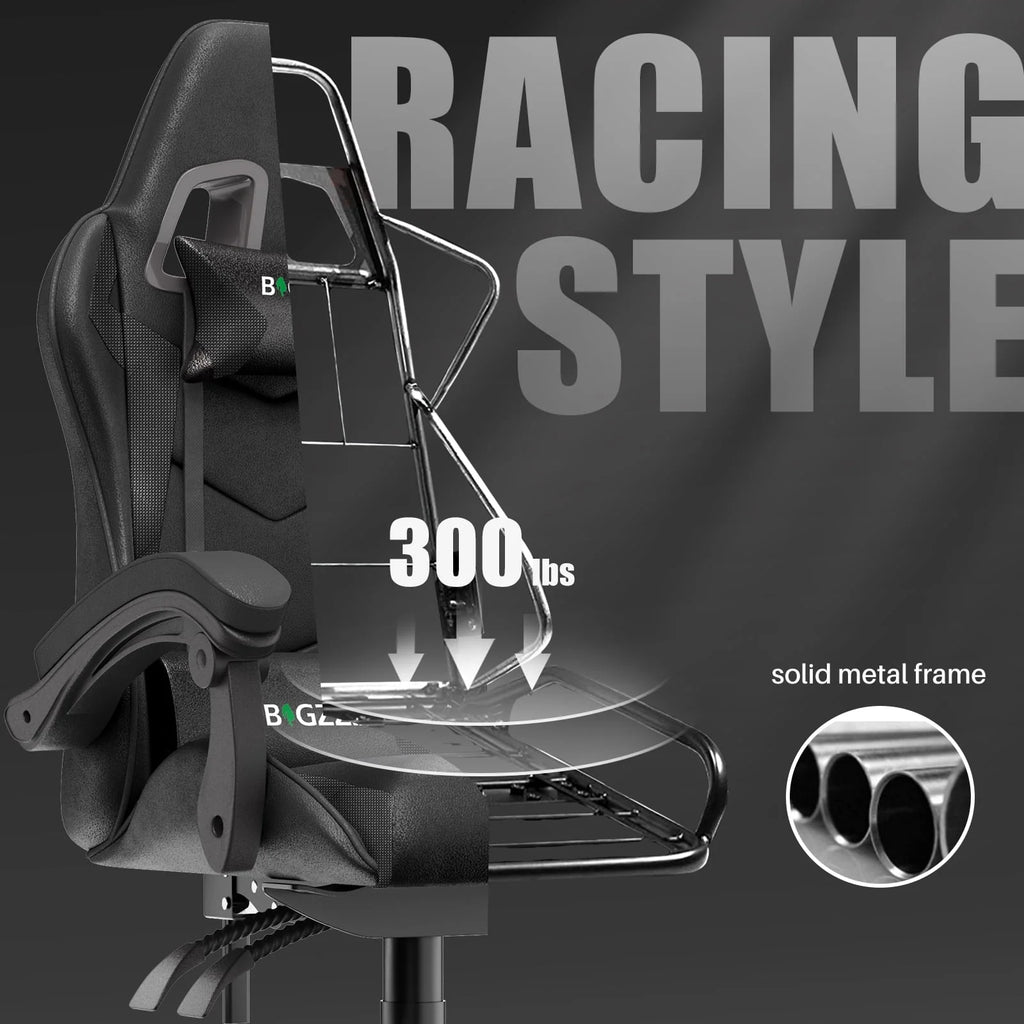 Bigzzia Gaming Chair Office Chair, Ergonomic Game Chair with Headrest & Lumbar Pillow, Black