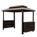 6x10 FT Shade Grill Gazebo, Outdoor BBQ Gazebo with Double Galvanized Steel Roof, Patio Grill Canopy with 2 Cabinets and Ceiling Hooks for Backyard, Lawn, Garden, Backyard, Brown