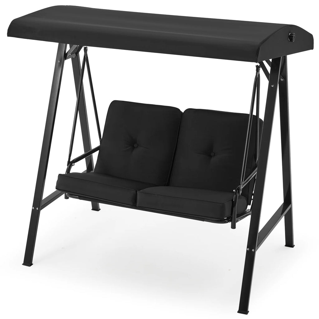 AECOJOY 2 Persons Outdoor Patio Canopy Steel Porch Swing Chair-Beige