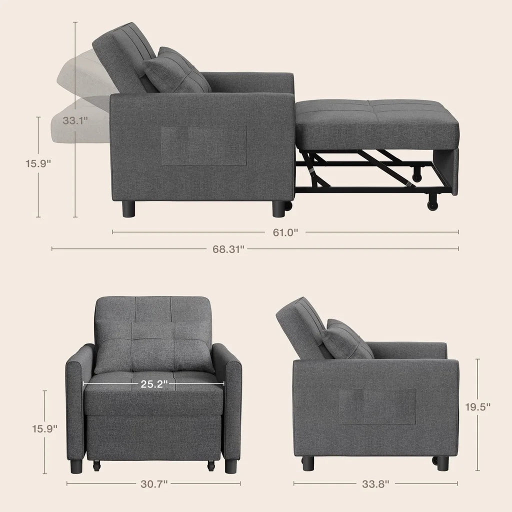 Convertible Sleeper Chair, Aiho 3-in-1 Convertible Sofa Bed Recliner Chair with Pull Out Couch - Dark Gray