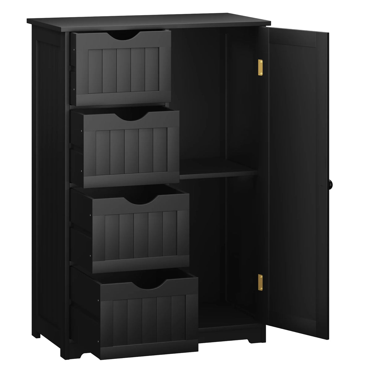 Bathroom Storage Wooden 4 Drawer Cabinet Cupboard 2 Shelves Free Standing White