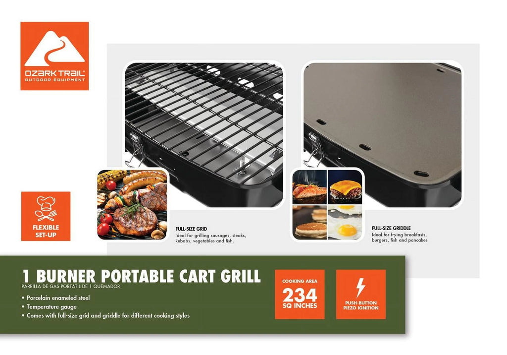 Ozark Trail Portable 1 Burner Gas Grill with Interchangeable Griddle Plate