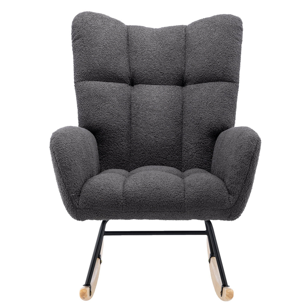 HONSIT Pink Nursery Rocking Chair, Teddy Fabric Upholstered Glider Rocker with High Backrest, Modern Rocking Accent Chairs Comfy Side Chair for Nursery, Bedroom, Living Room