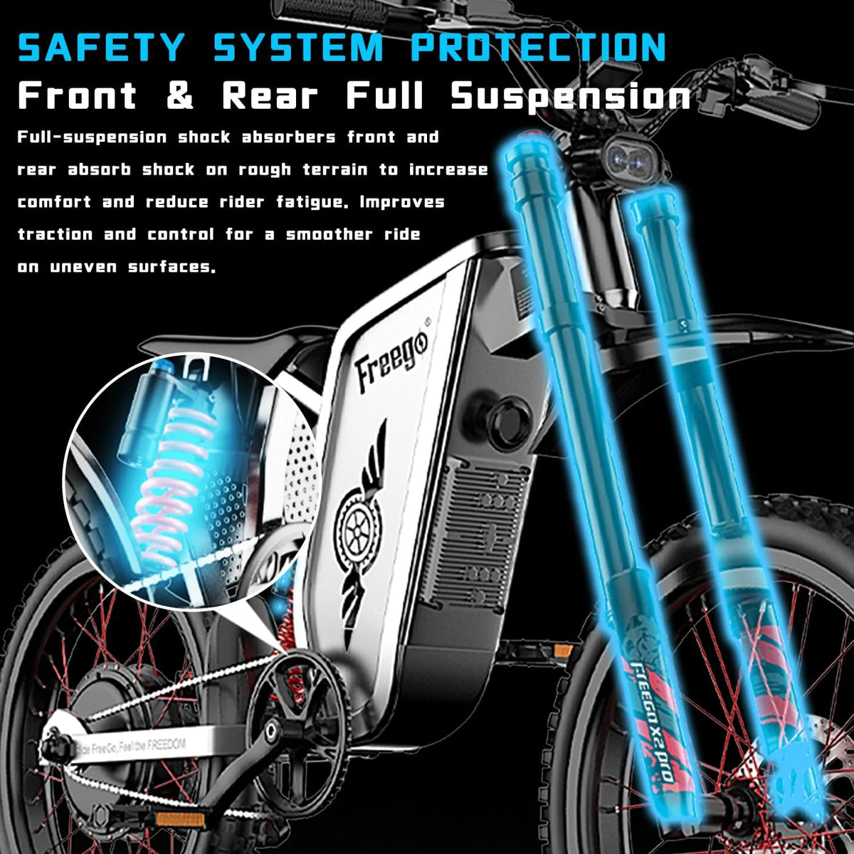 6000W(Peak) Motor 60V/35Ah Battery, Freego X2Pro Electric Motorcycle for Adults, Electric Bike  50MPH/7 Speed Off Road Electric Bicycle,19x2 Full Suspension/Four-Piston Hydraulic Brake UL2849MTB
