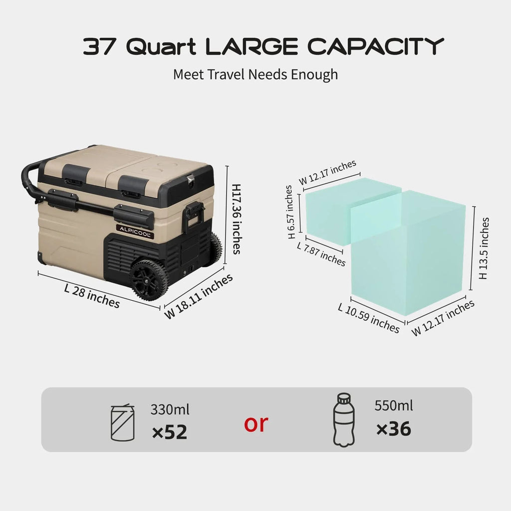 Alpicool TA35 Portable Refrigerator 37 Quart(35 Liter) Dual Temperature Control Fridge Mini Freezer for Travel,Camping,Fishing, Outdoor -12/24V DC