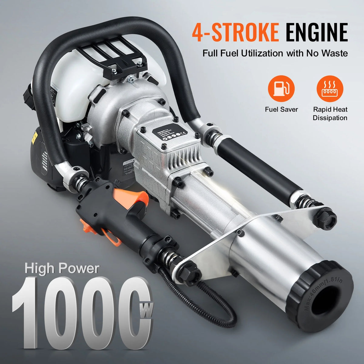 SKYSHALO 37.77cc Gas T Post Driver, 4-Stroke Engine, Includes 3 Driving Heads (45/55/88 mm), 1000W, Ideal for Farm Fences & Road Work