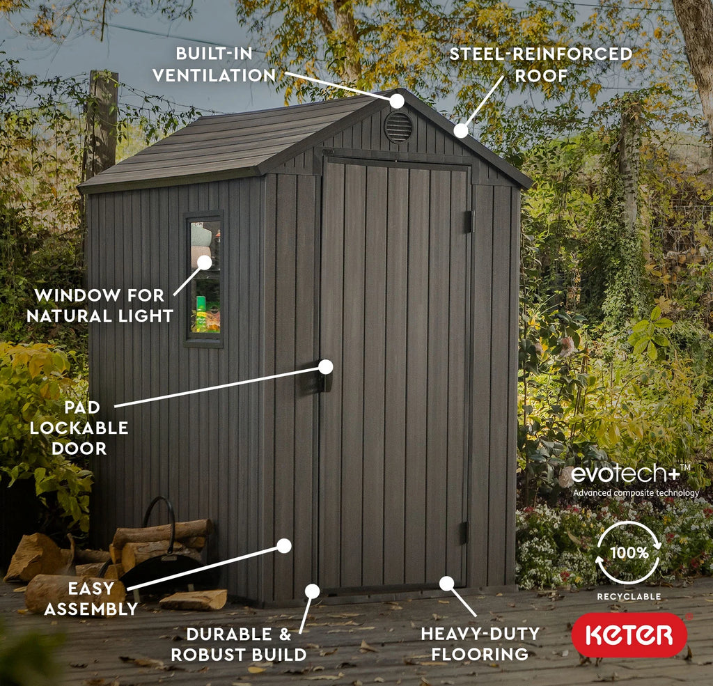 Keter Outdoor Storage Shed, Durable Resin, Compact & Portable, Store-It-Out Darwin, Grey