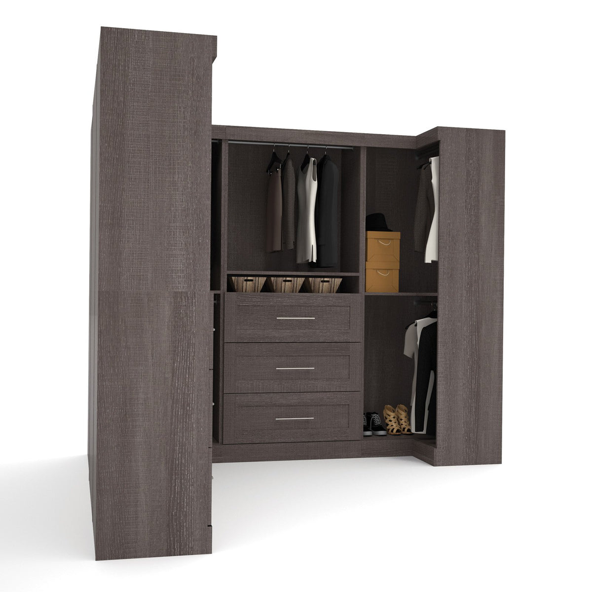 Bestar Pur 161W Walk-In Closet Organizer System in Bark Gray - Engineered Wood